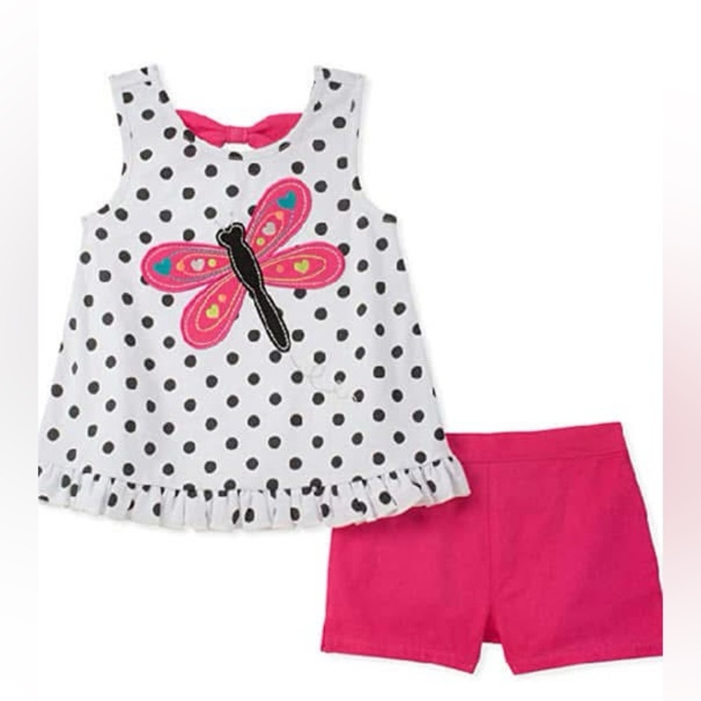 KIDS HEADQUARTERS BUTTERFLY 2 PC SHORT SET - PINK SIZE 6 (NEW WITH TAGS) A12